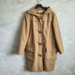 J. Crew Wool Blend Hooded Toggle Coat Camel Trench Coat Size L Thinsulate